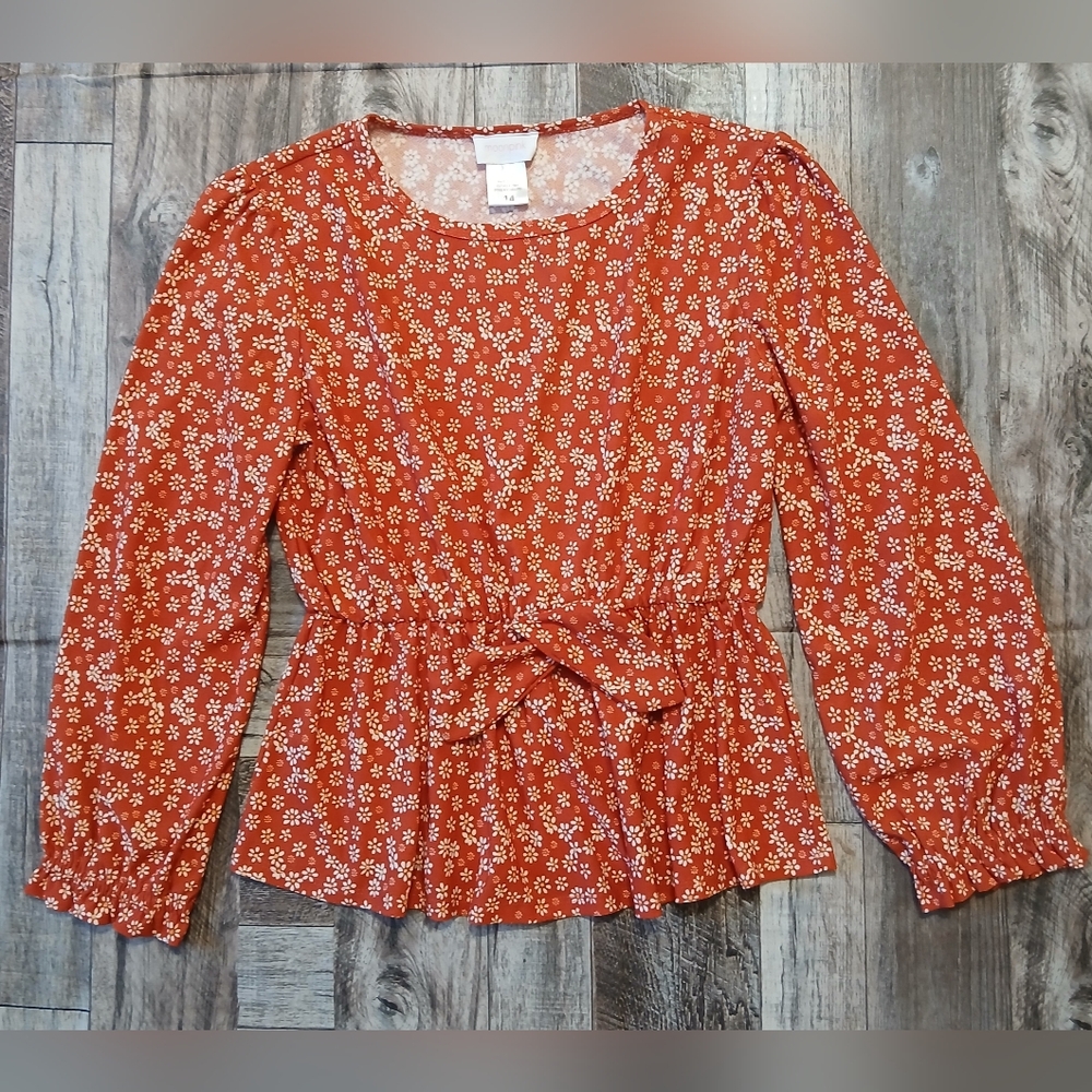 Girls Floral Long Sleeve Blouse Size 14